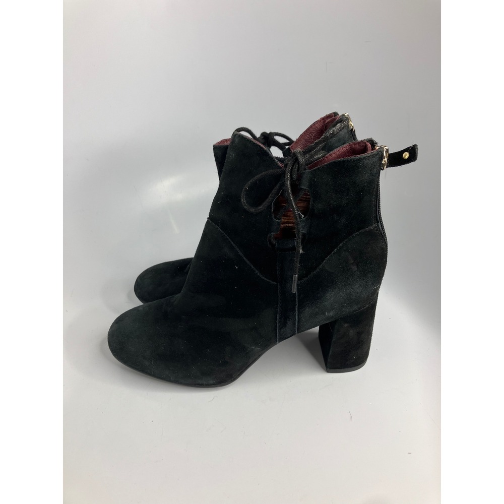 Ono Ankle Boots Womens 8M Black Excellent Suede Block Heel Lace Up N28700 CARA17